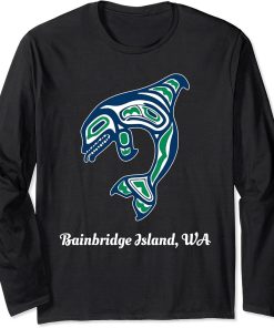 Green Native American Bainbridge Island WA Orca Killer Whale Long Sleeve T-Shirt