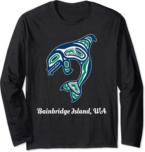 Green Native American Bainbridge Island WA Orca Killer Whale Long Sleeve T-Shirt