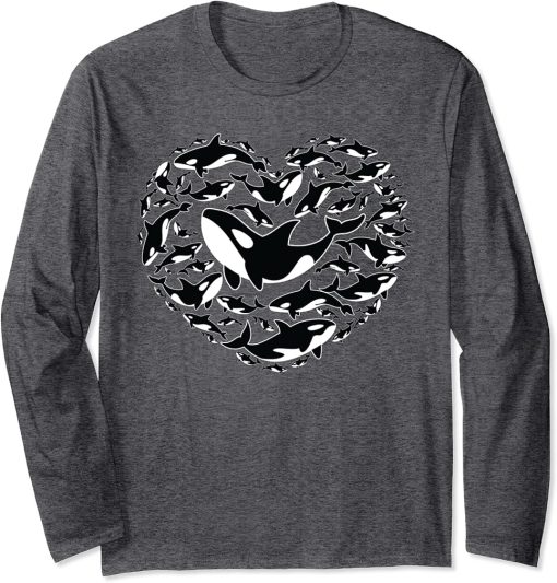 Love Orca Whale Sea Panda in Heart Shapes Long Sleeve T-Shirt